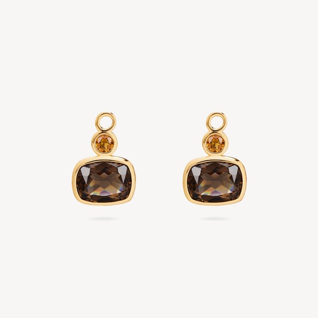 Duo Gemstone Necklace & Earrings Set Smoky Quartz, Citrine & 18ct Gold Vermeil