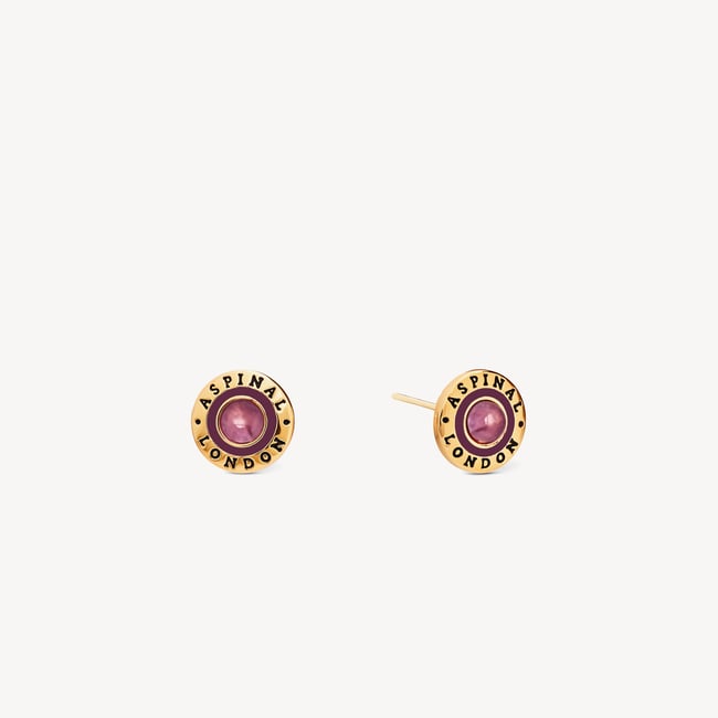Enamel Studs & Bangle Set Fig Enamel, Amethyst & 18ct Gold Plated
