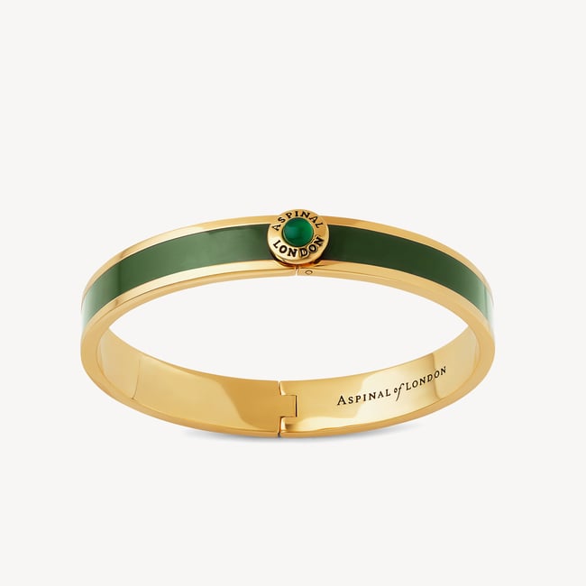 Enamel Studs & Bangle Set Racing Green Enamel, Green Agate & 18ct Gold Plated