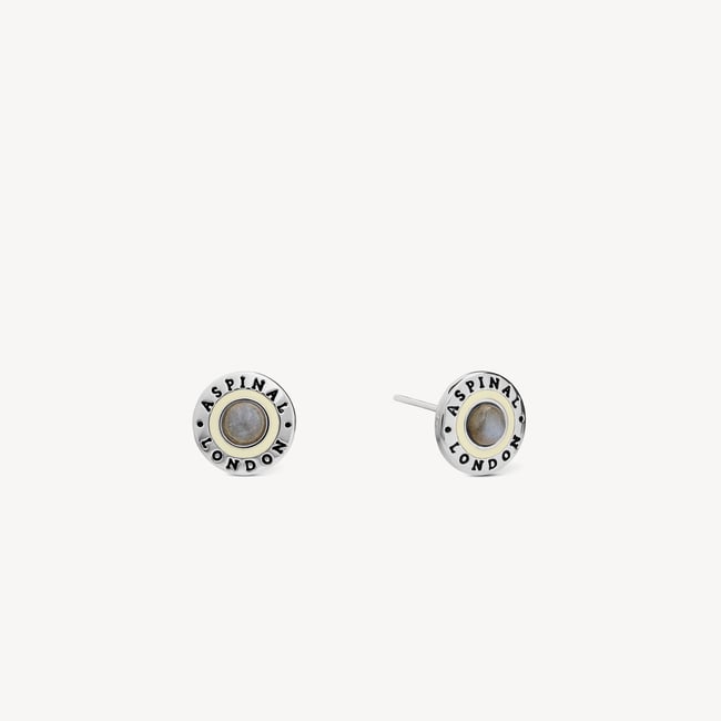 Enamel Studs & Bangle Set Ivory Enamel, Labradorite & Palladium Silver Plated
