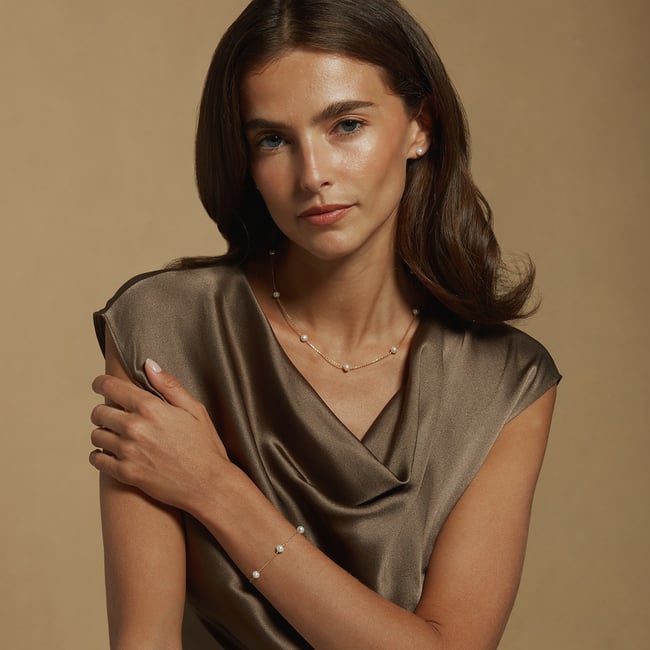 Pearl Station Necklace & Bracelet Set Freshwater Pearls & 18ct Gold Vermeil
