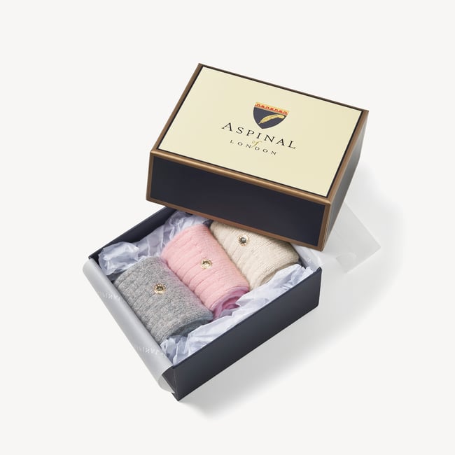 Set of 3 Cashmere Socks Pink, Chalk & Grey Cashmere