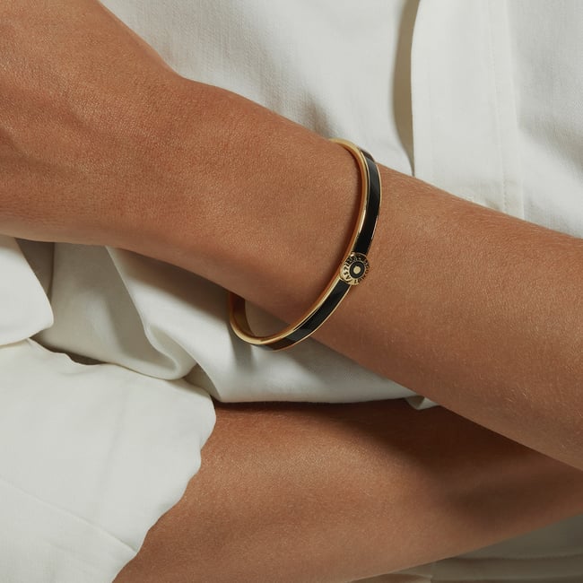 Enamel Earrings & Bangle Set Black Enamel & 18ct Gold Plated