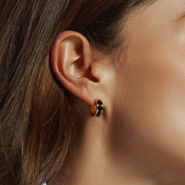 Enamel Earrings & Bangle Set Black Enamel & 18ct Gold Plated
