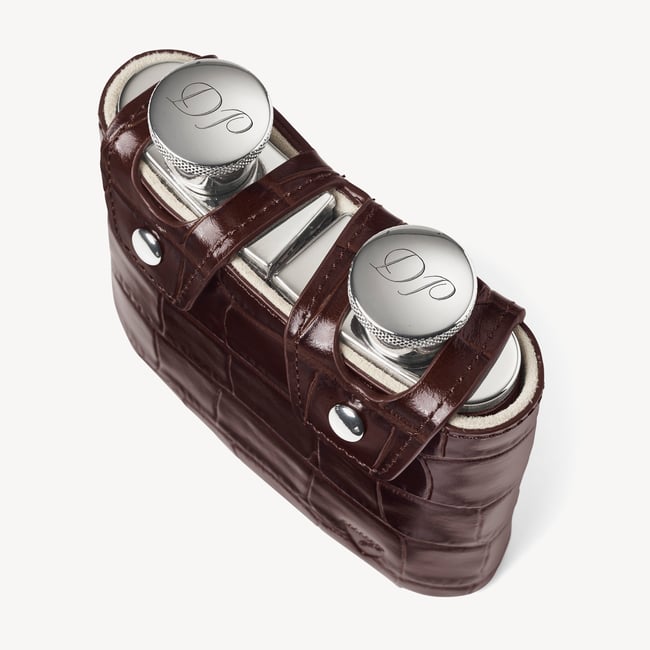 Double 6oz Leather Hip Flask Deep Shine Amazon Brown Croc
