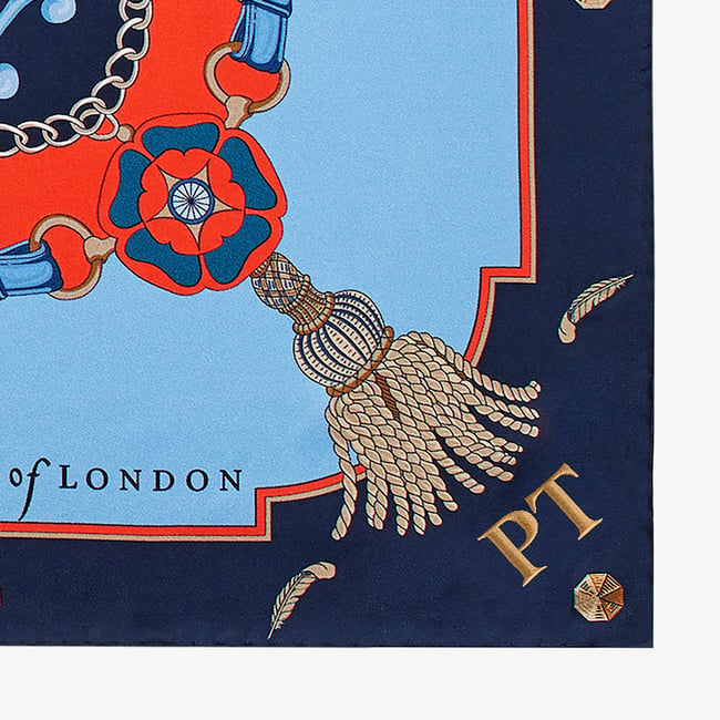 Aspinal Signature Shield Silk Scarf Navy & Burnt Sienna Pure Silk
