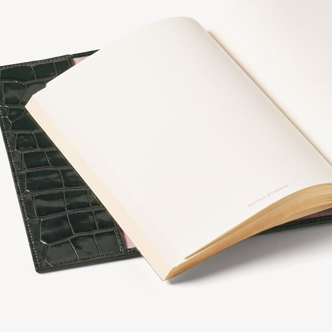 A5 Refillable Luxury Journal Deep Shine Evergreen Croc with Soft Suede Lining