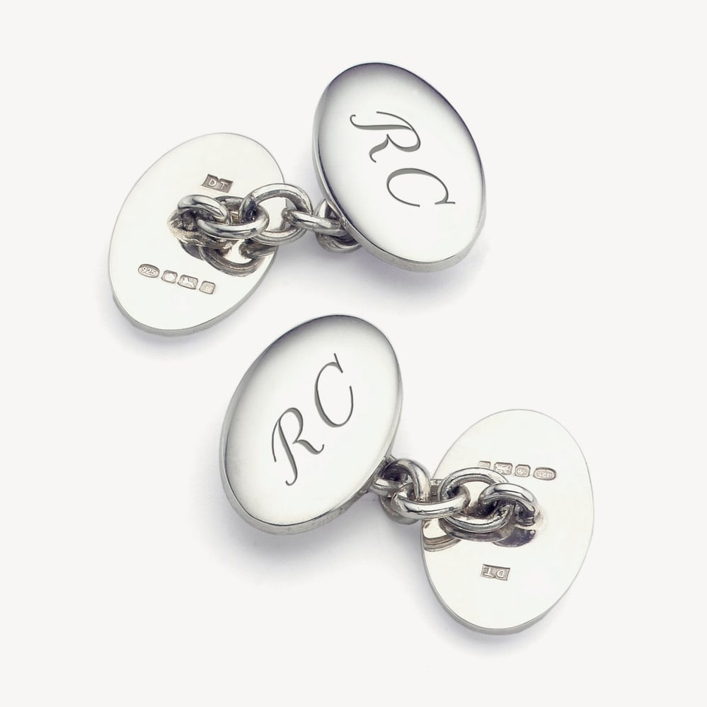 Double Domed Sterling Silver Engraved Cufflinks Sterling Silver 925