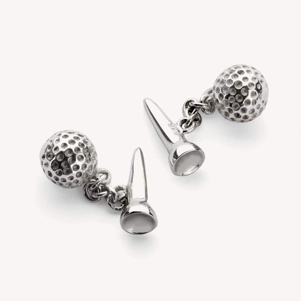 Sterling Silver Golf Ball & Tee Cufflinks Sterling Silver 925