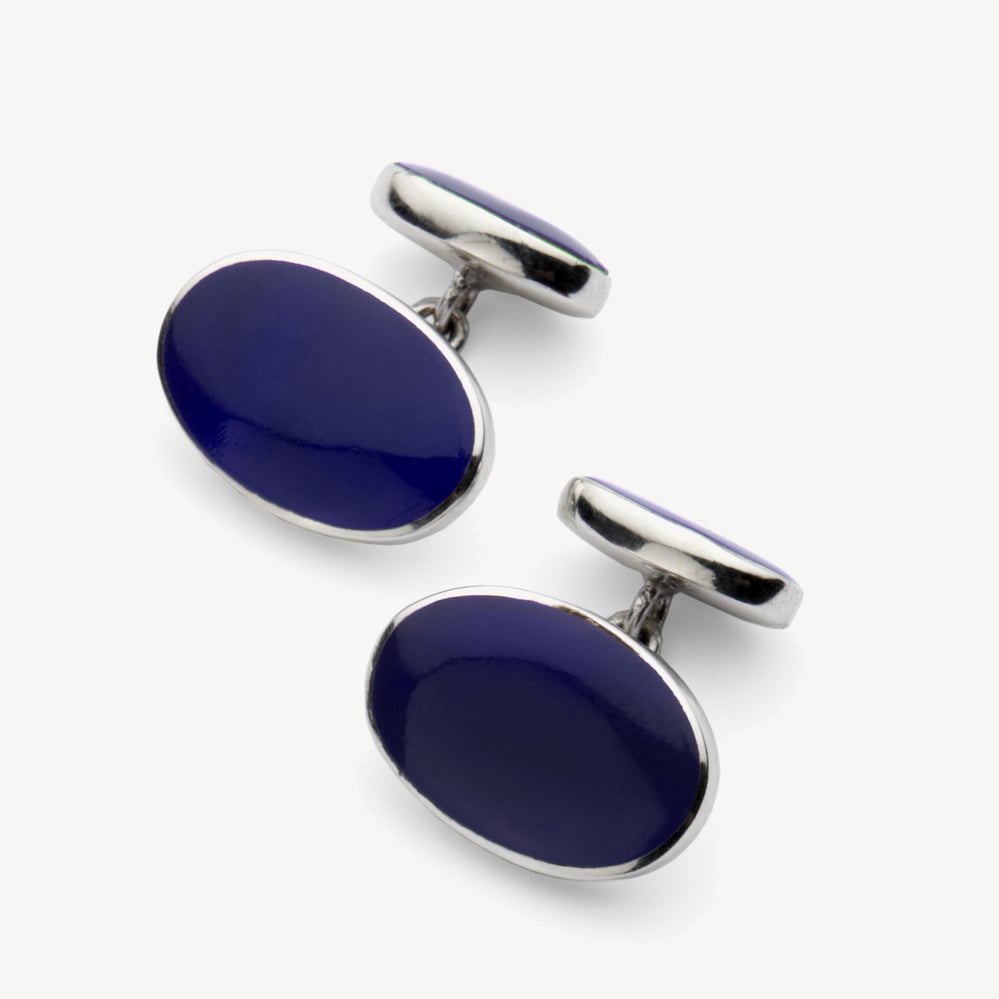 Oval Sterling Silver Semi Precious Cufflinks Blue Lapis & Sterling Silver 925