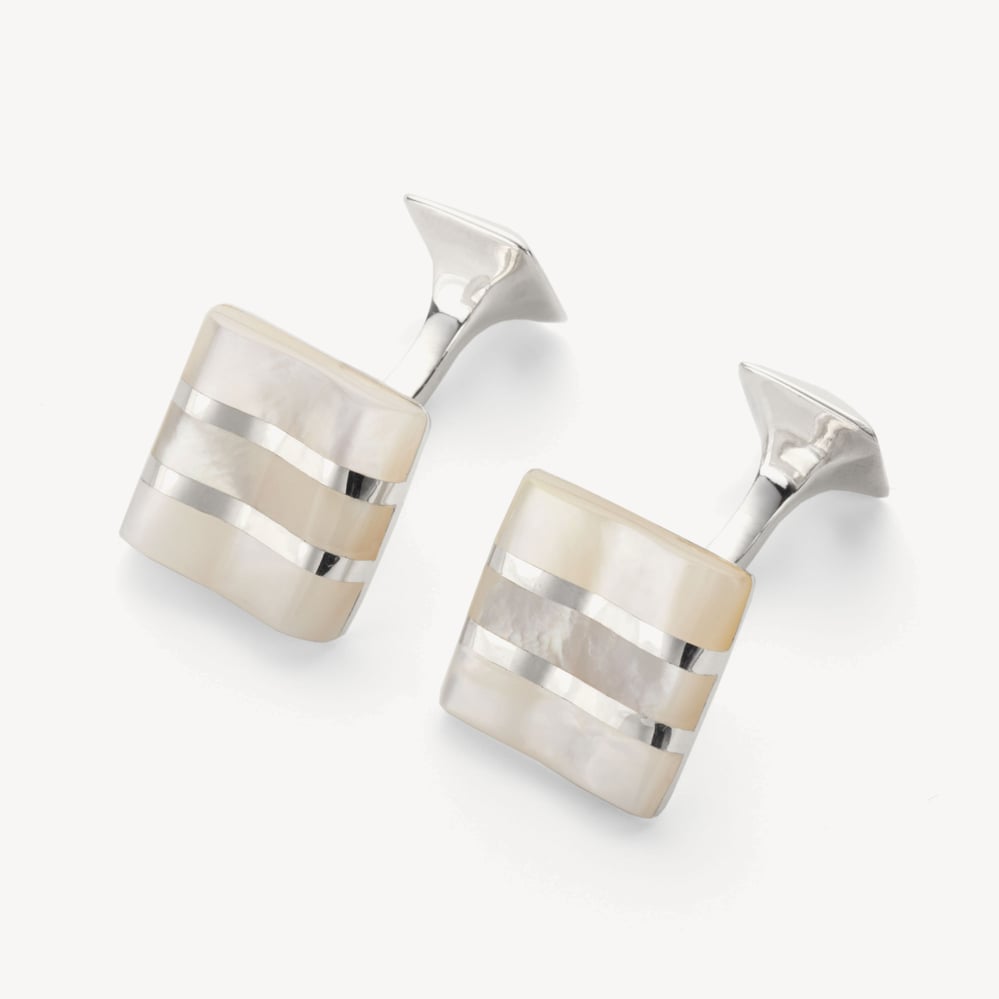 Wave Sterling Silver Cufflinks Mother of Pearl & Sterling Silver 925