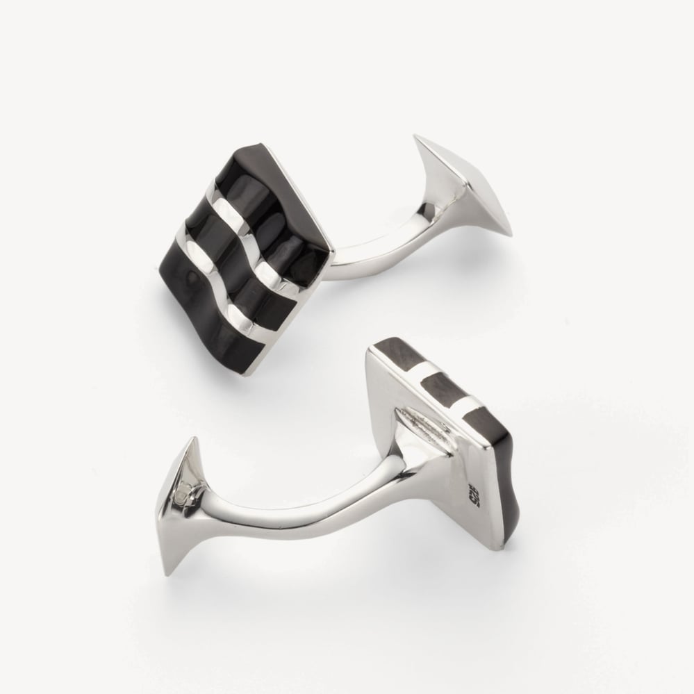 Wave Sterling Silver Cufflinks Onyx & Sterling Silver 925
