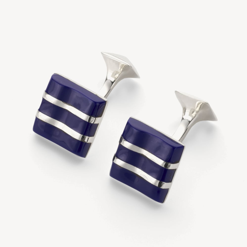 Wave Sterling Silver Cufflinks Lapis & Sterling Silver 925