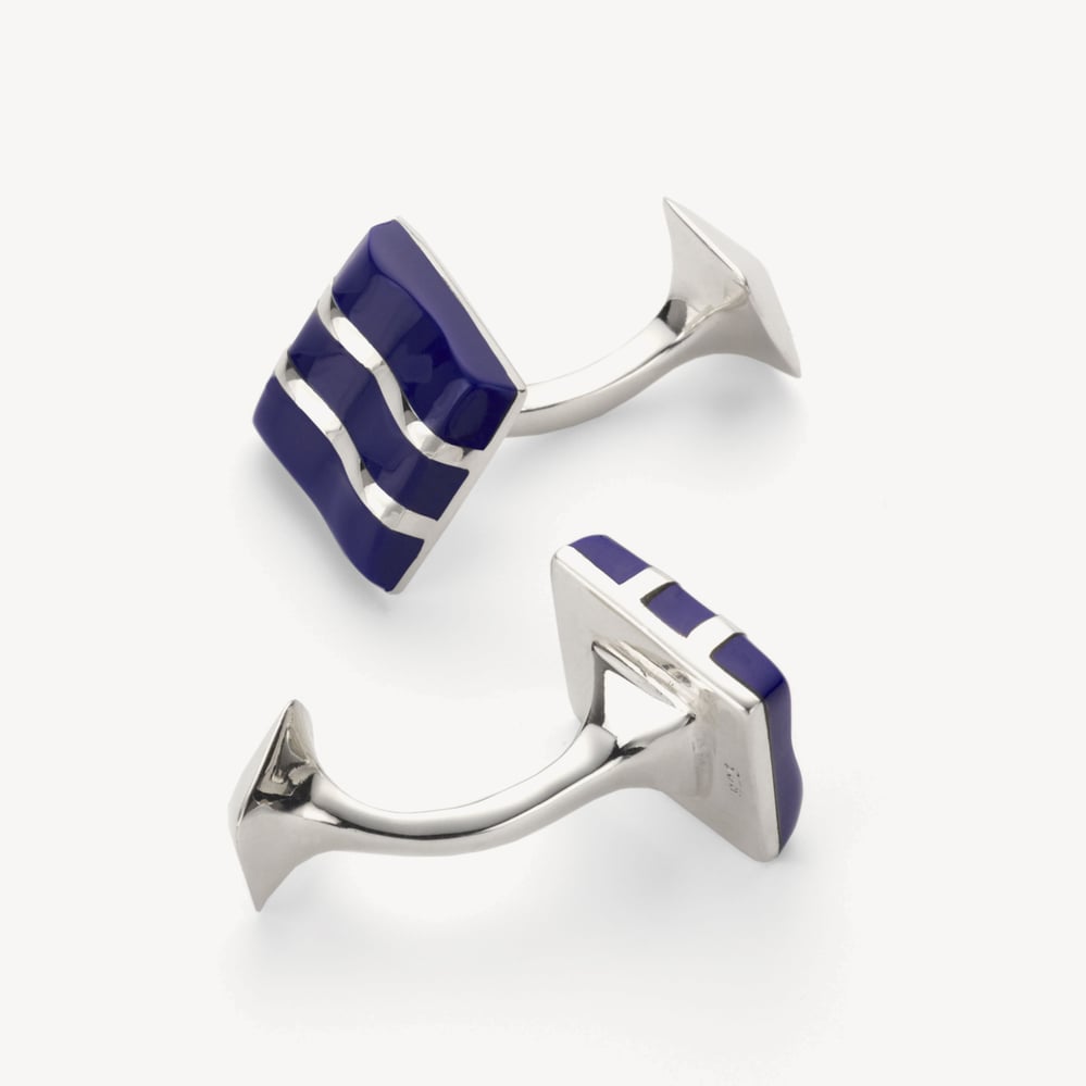 Wave Sterling Silver Cufflinks Lapis & Sterling Silver 925