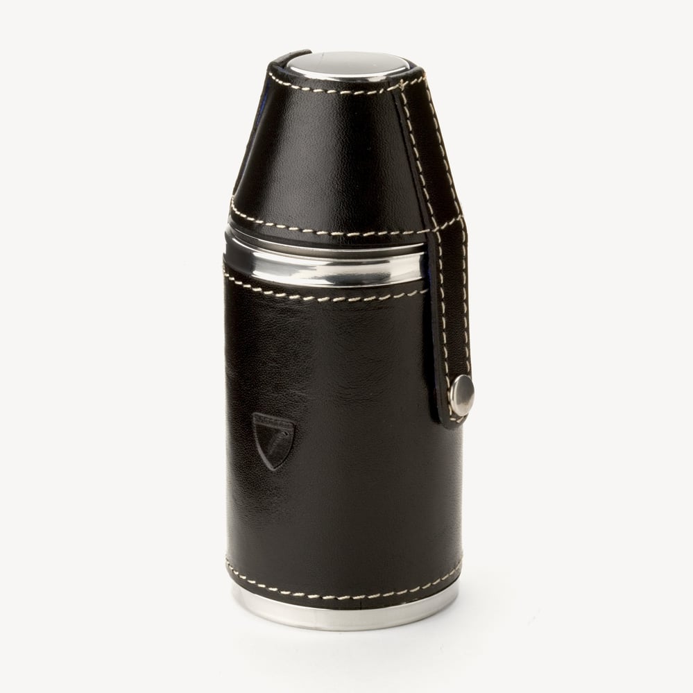 6oz Hunter Leather Flask Smooth Black & Cobalt Blue Suede