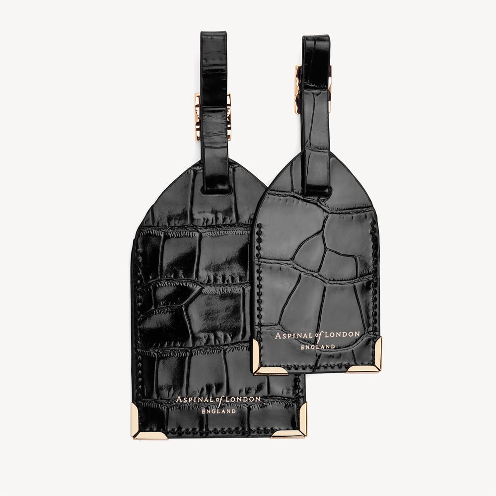 Set of 2 Luggage Tags Deep Shine Black Croc