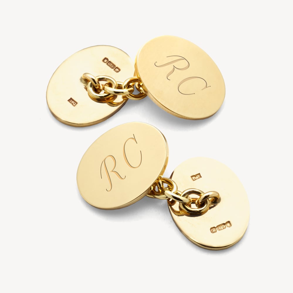 Gold Plain Oval Personalised Cufflinks Sterling Silver 925 & Gold Plated