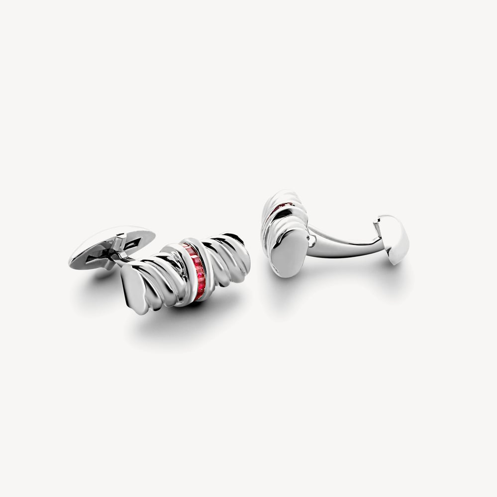 Sterling Silver & Gemset Barrel Twist Cufflinks Rubies set in Sterling Silver 925