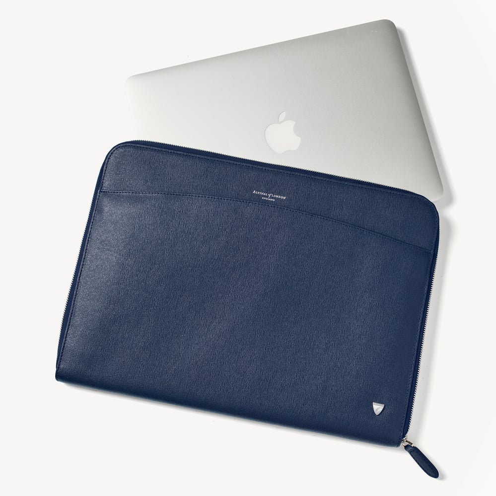 City Laptop Leather Folio Case  Navy Saffiano
