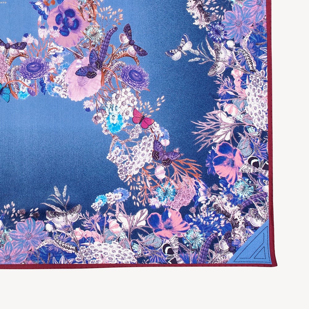 Ombre 'A' Floral Silk Scarf Midnight Blue Pure Silk