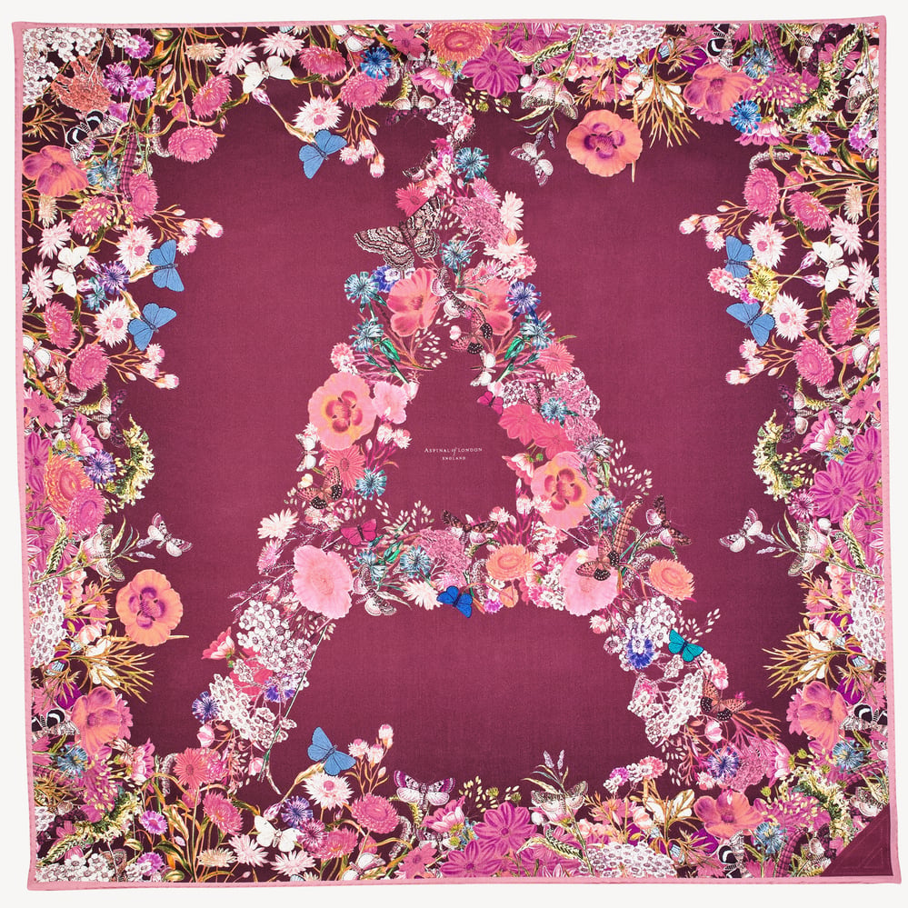 Ombre 'A' Floral Silk Scarf Bordeaux Pure Silk