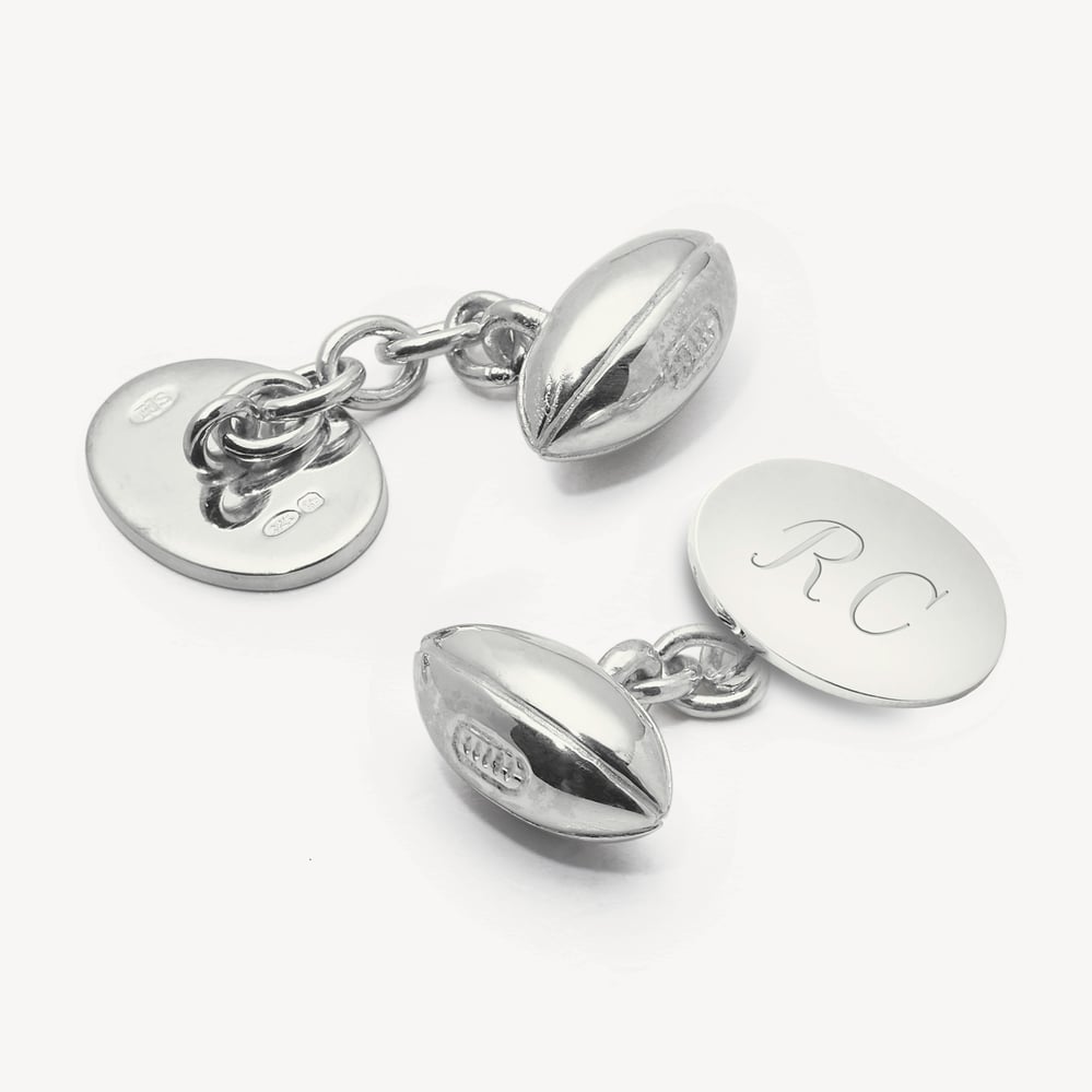 Personalised Sterling Silver Sporting Cufflinks Sterling Silver 925 Rugby Ball