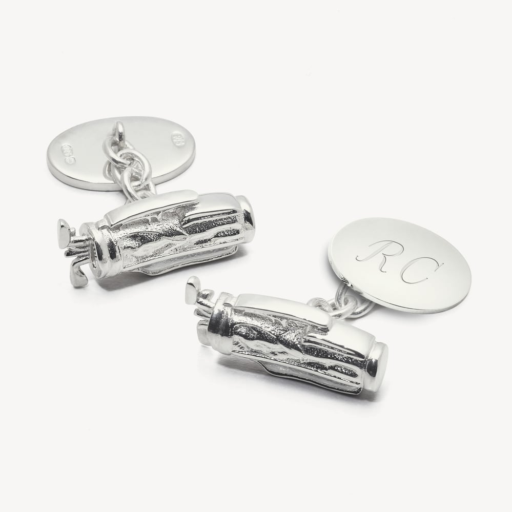 Personalised Sterling Silver Sporting Cufflinks Sterling Silver 925 Golf Bag