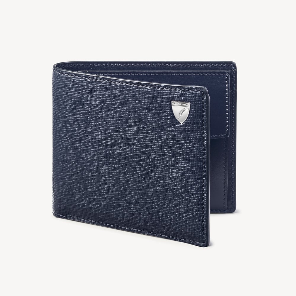 Billfold Coin Wallet Navy Saffiano & Smooth Navy