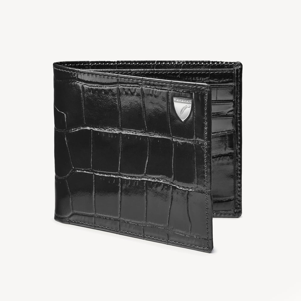 8 Card Billfold Wallet Deep Shine Black Croc