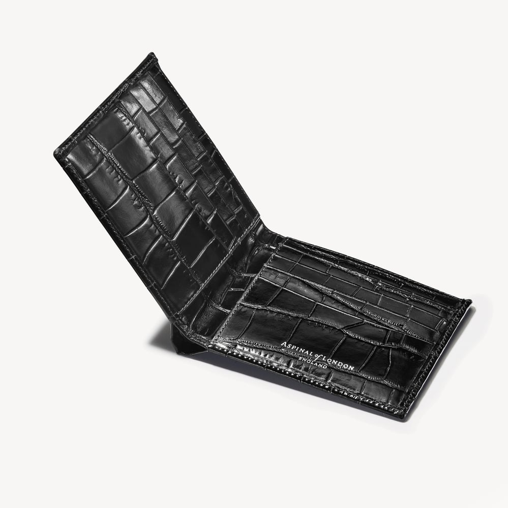 8 Card Billfold Wallet Deep Shine Black Croc
