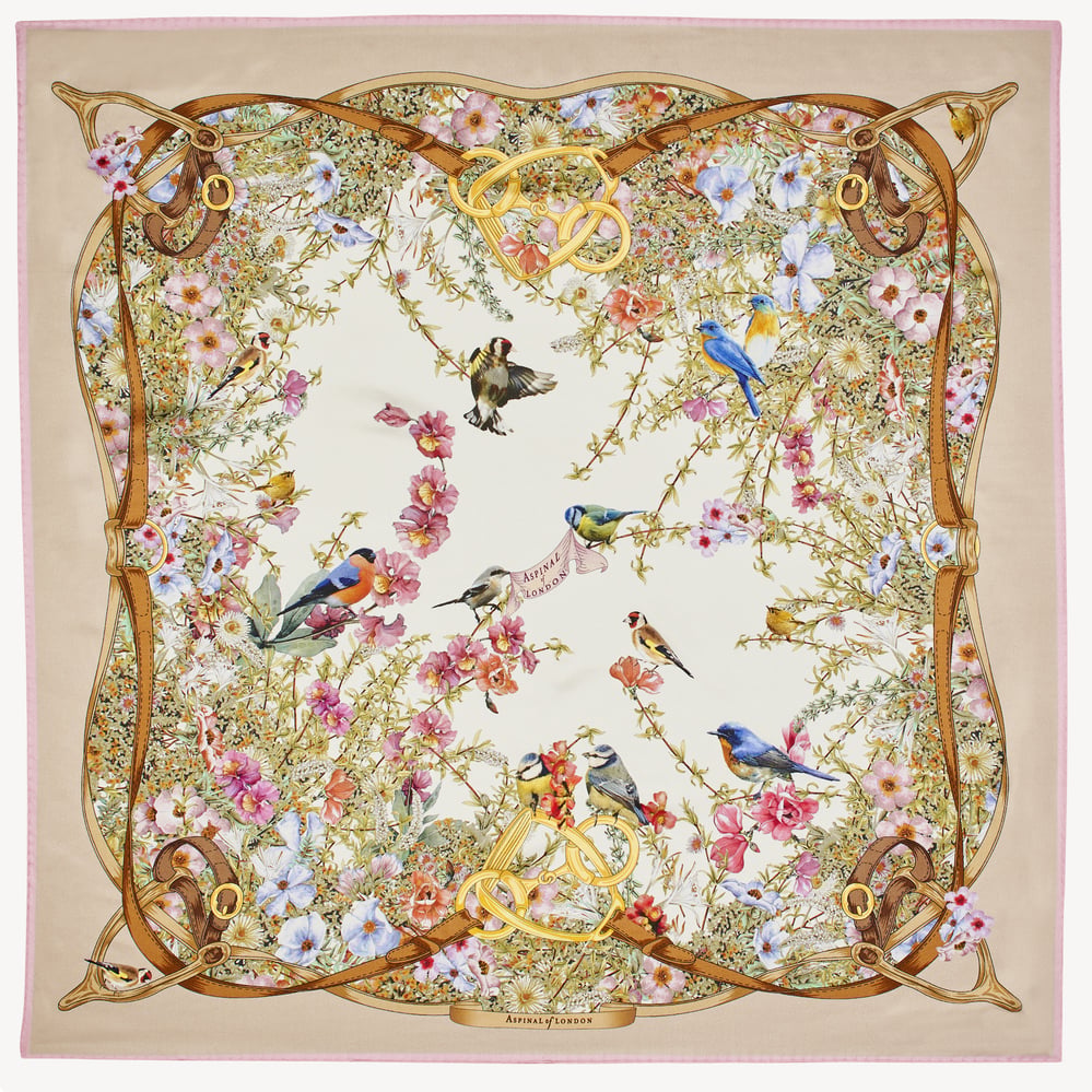 Edwardian Garden Silk Scarf Putty Pure Silk