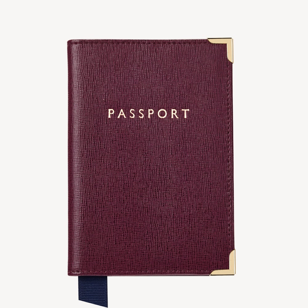 Passport Cover Burgundy Saffiano & Navy Suede