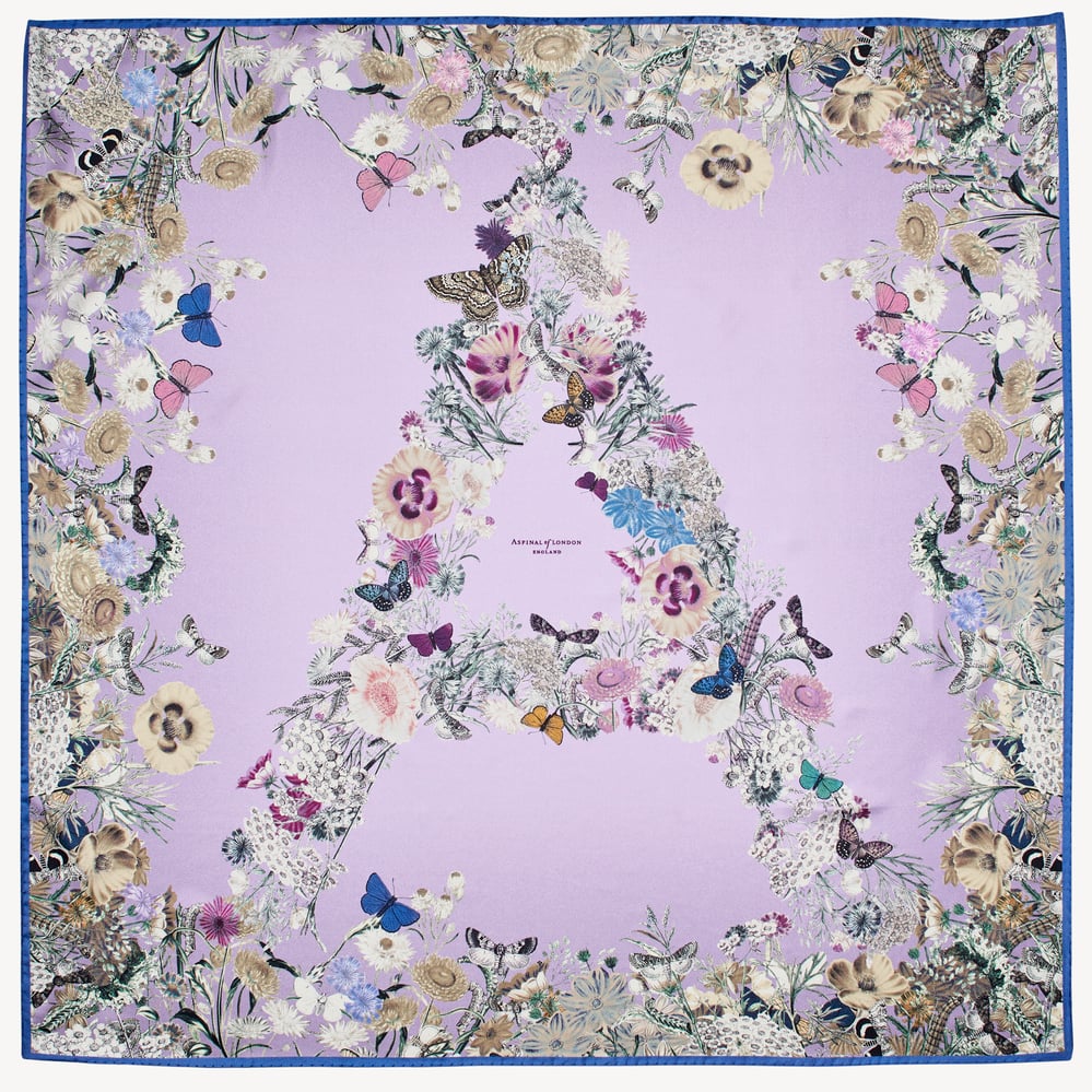 Ombre 'A' Floral Silk Scarf English Lavender Pure Silk