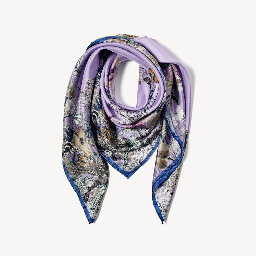 Ombre 'A' Floral Silk Scarf English Lavender Pure Silk