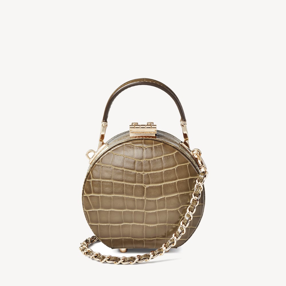 Micro Hat Box Mocha Patent Croc