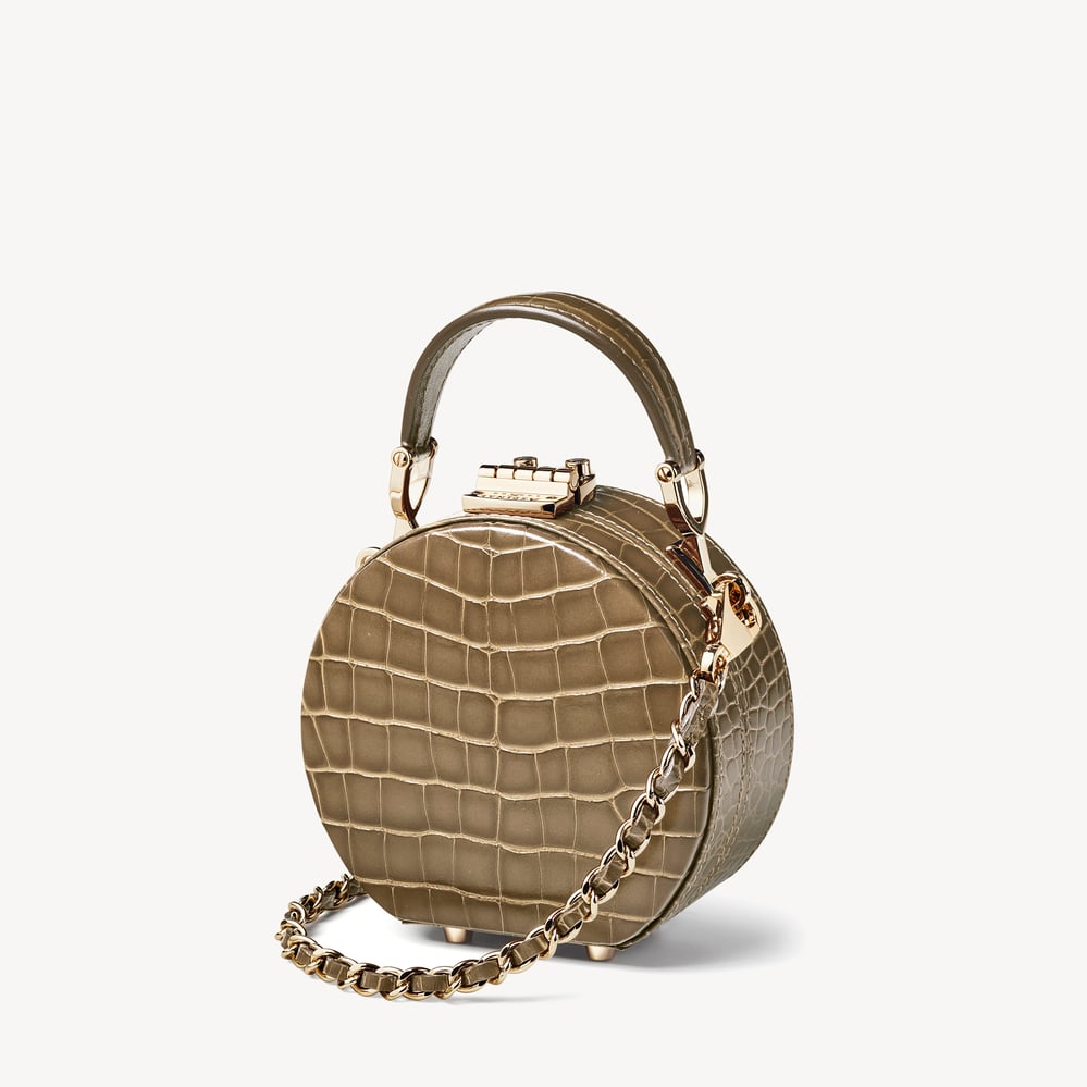 Micro Hat Box Mocha Patent Croc
