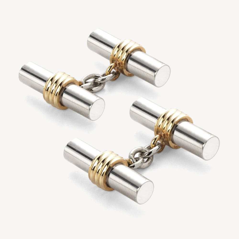 Double Barrel Cufflinks Sterling Silver 925 & Gold Plated
