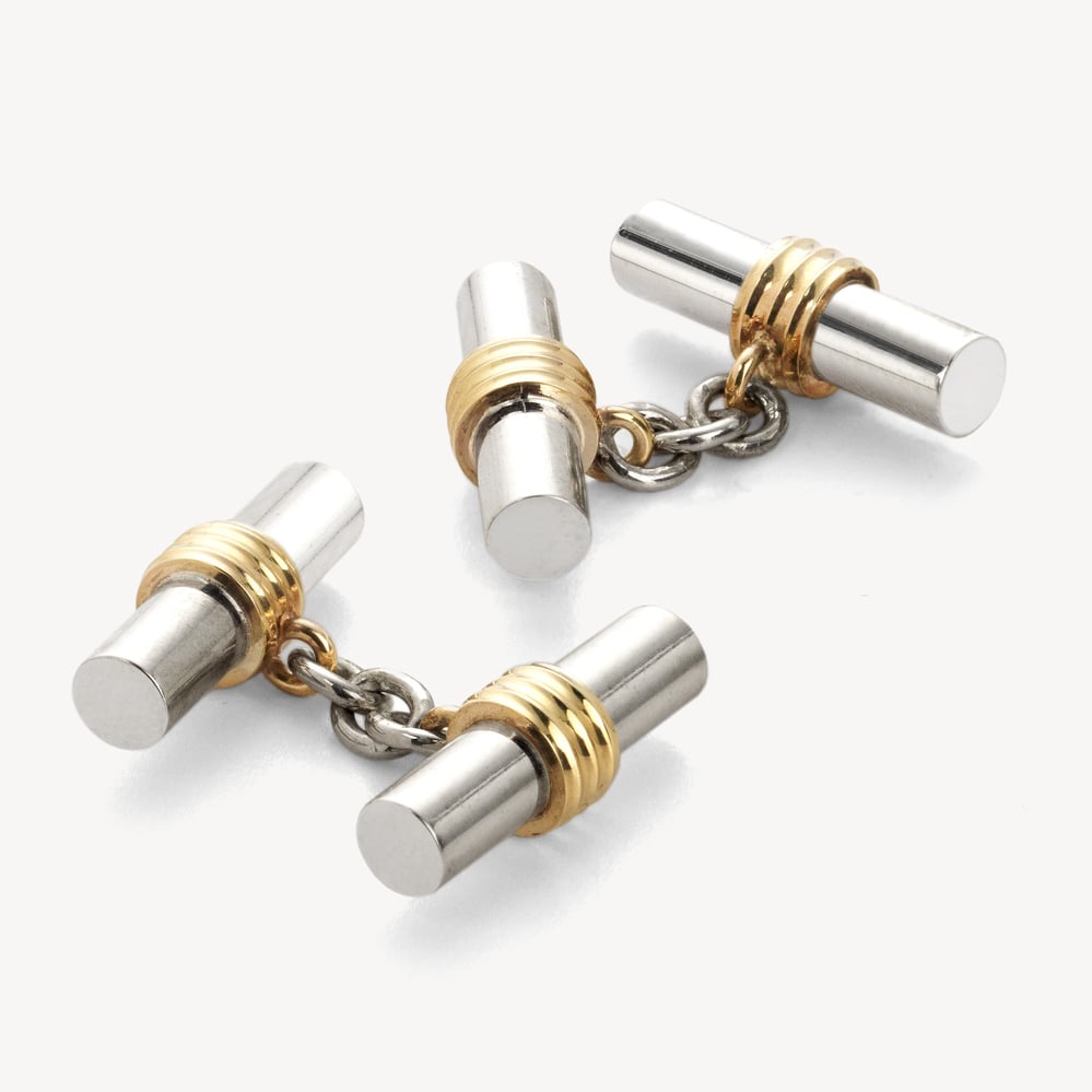 Double Barrel Cufflinks Sterling Silver 925 & Gold Plated