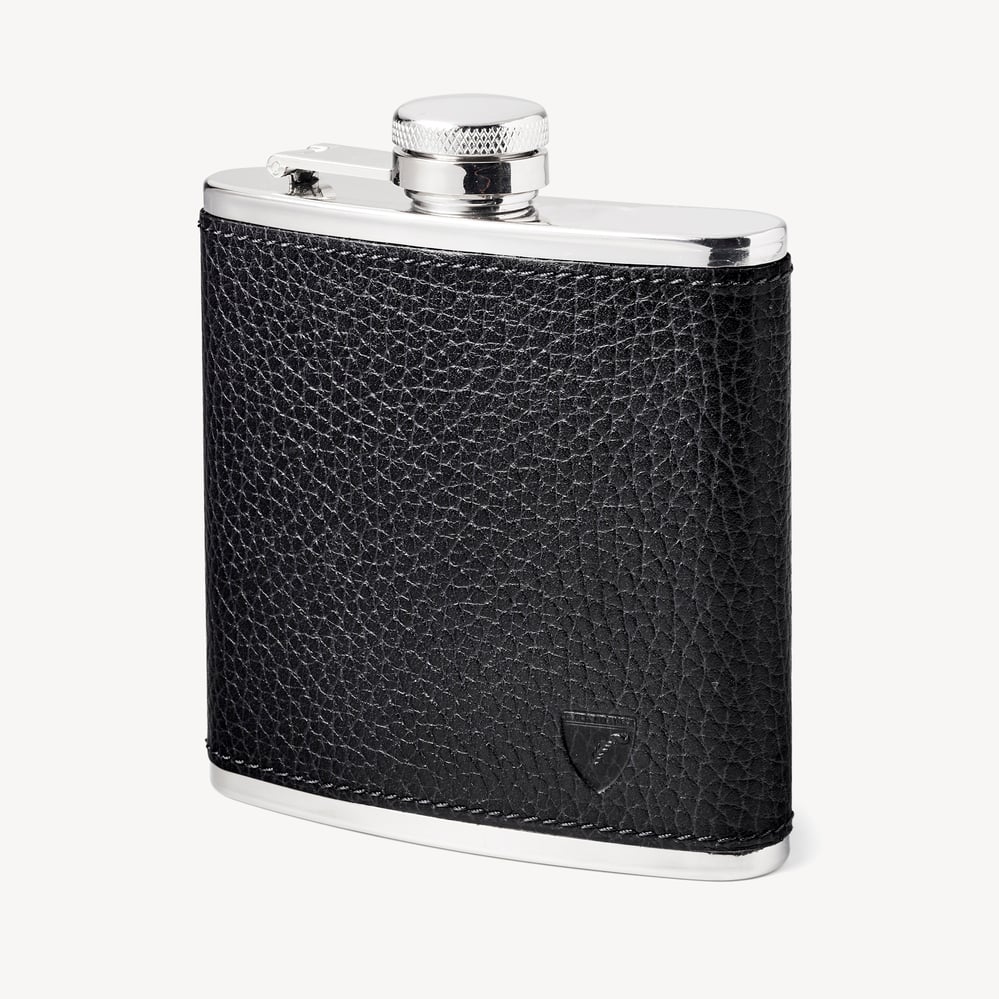 Classic 5oz Leather Hip Flask Black Pebble