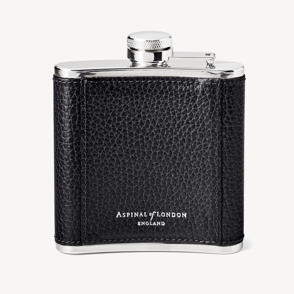 Classic 5oz Leather Hip Flask Black Pebble