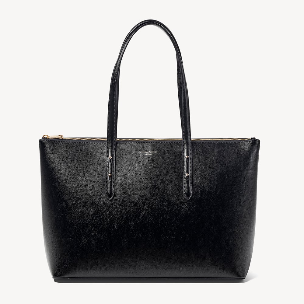 Regent Zipped Tote Black Saffiano