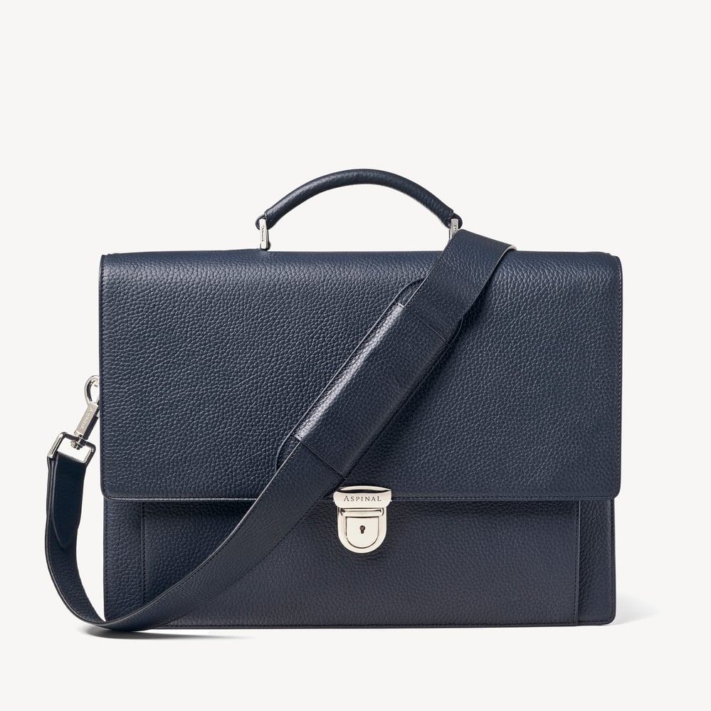 City Leather Briefcase Navy Pebble