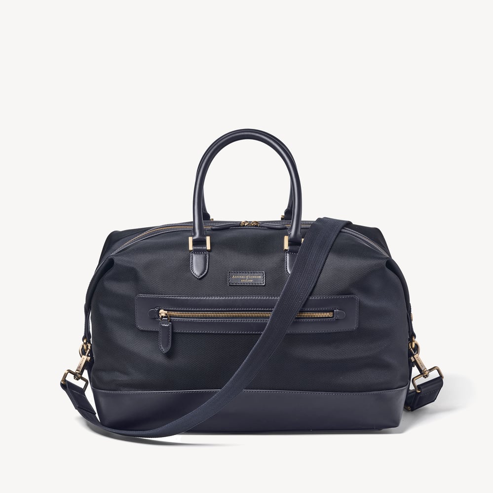 Men's Weekend Bag Navy Nylon Canvas with Leather Trim