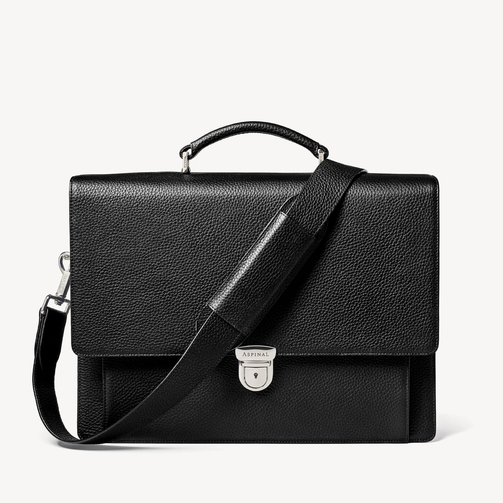 City Leather Briefcase Black Pebble