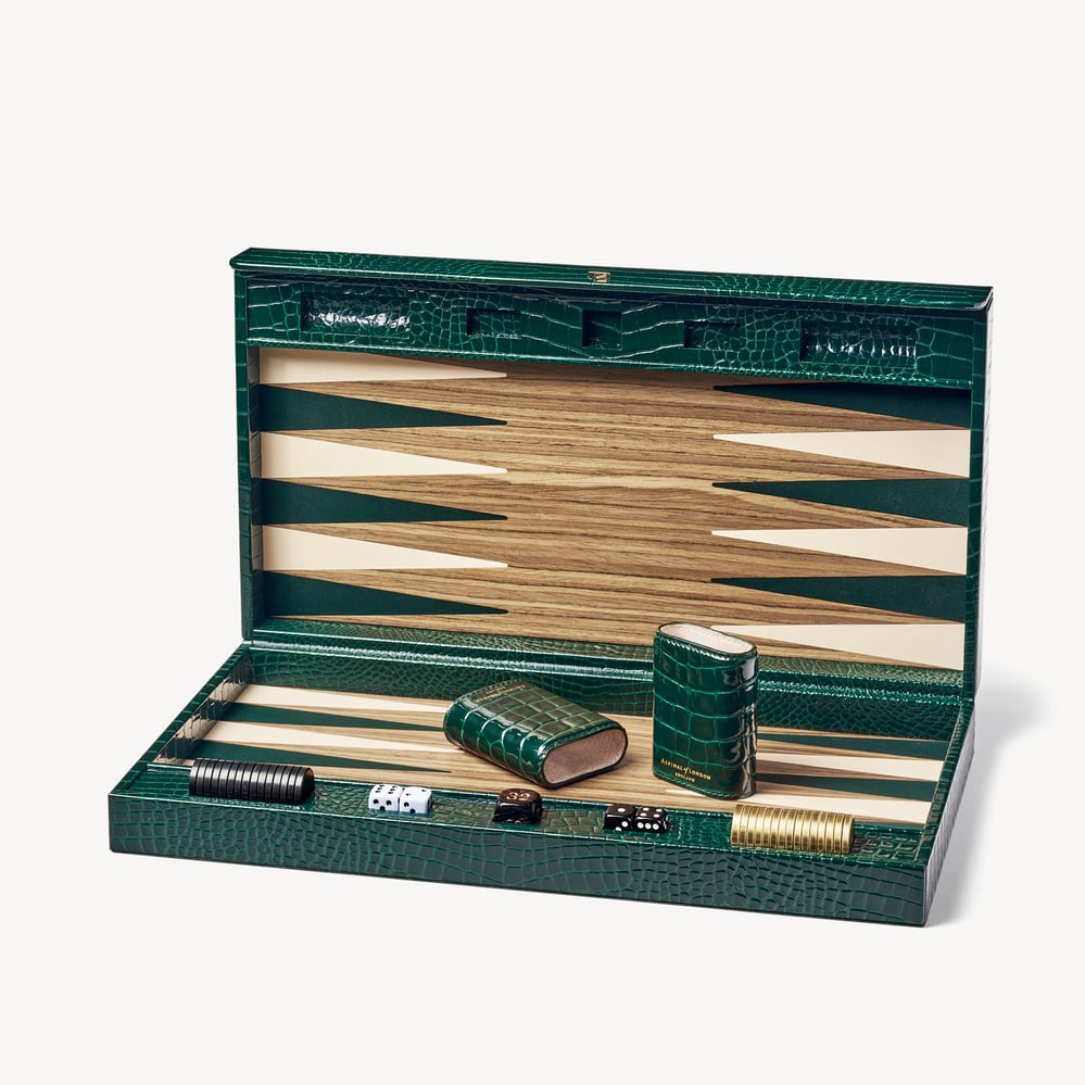 Grand 17-inch Backgammon Set Evergreen Patent Croc