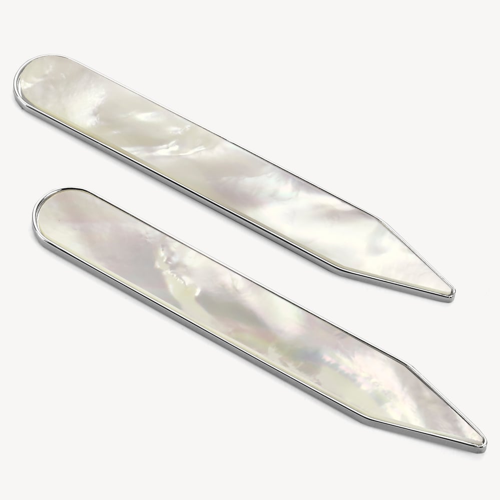 Aspinal Sterling Silver Collar Stiffeners Mother of Pearl & Rhodium Silver Plated