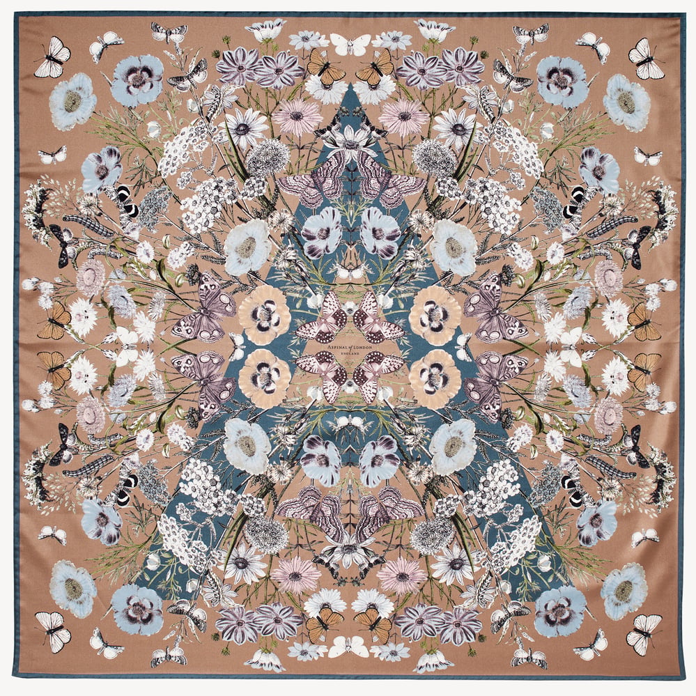 Botanical 'A' Silk Scarf Latte Pure Silk
