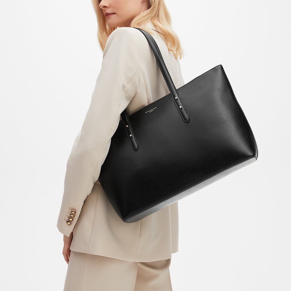Regent Zipped Tote Black Saffiano