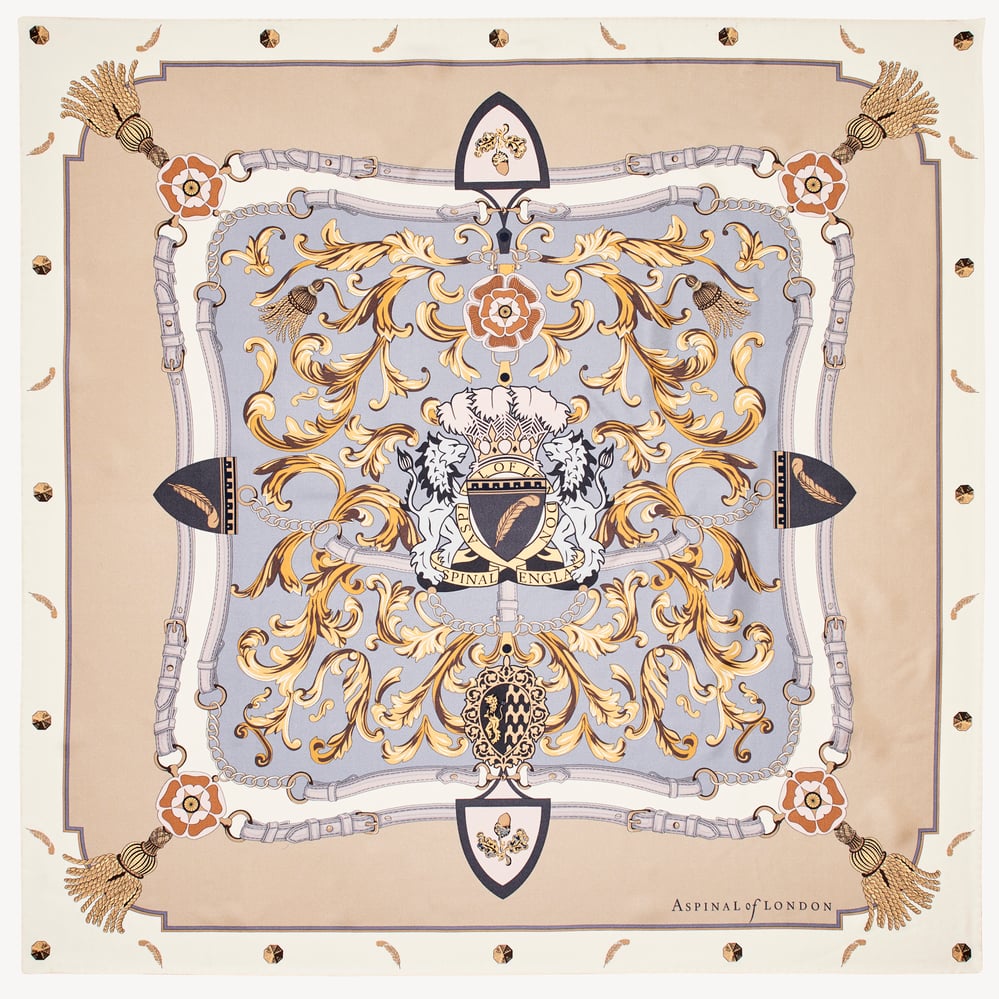 Aspinal Signature Shield Silk Scarf Neutral Pure Silk