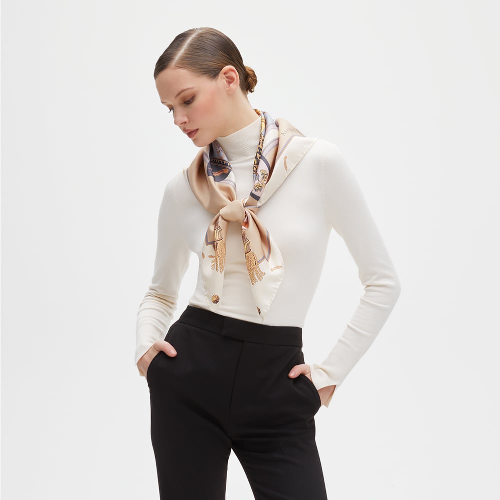 Aspinal Signature Shield Silk Scarf Neutral Pure Silk